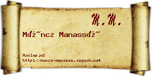 Müncz Manassé névjegykártya